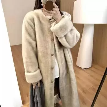 Меховое пальто All-in-one, женское длинное новое зимнее пальто в корейском стиле из искусственного меха норки, экологически чистое пальто S