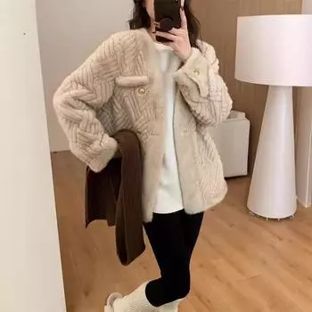 Меховое пальто All-in-one, женское длинное новое зимнее пальто в корейском стиле из искусственного меха норки, экологически чистое пальто S