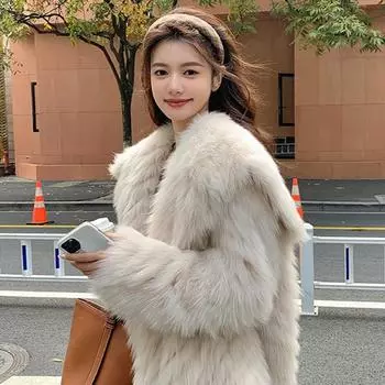 Меховое пальто, зимнее плюшевое женское пальто, утолщенное, взрывной, мшистый, с небольшим ароматом S абрикосовый