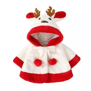 Меховое пончо для маленьких девочек, накидка с капюшоном из мультфильма лося, плащ с помпоном, детская флисовая куртка, пальто, рождественская одежда для малышей, верхняя одежда XL