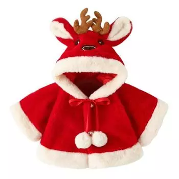 Меховое пончо для маленьких девочек, накидка с рисунком лося, плащ с капюшоном и помпоном, детская флисовая куртка, пальто, рождественские наряды для малышей, верхняя одежда, От 3 до 24 месяцев 70