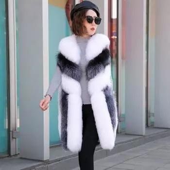 Меховой новый жилет из искусственного лисьего меха, женский популярный меховой топ на бретелях, средней длины, зимнее пальто S