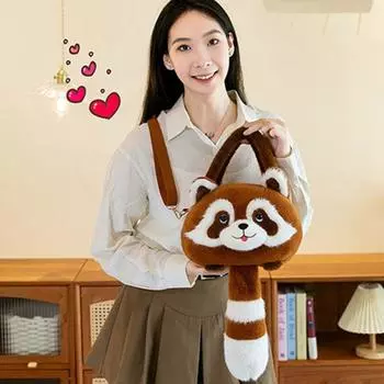 Меховой плюшевый енот рюкзак мультфильм животное енот сумка на плечо животные енот сумка студенты M