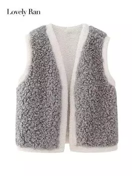 Меховой плюшевый кардиган, жилет, женский элегантный жилет без рукавов с v-образным вырезом, утепленная теплая куртка с v-образным вырезом, осенне-зимний универсальный женский топ XS серый