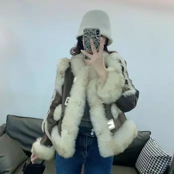 Меховой тряска быстрый взрыв мех кролика мех интегрированный тонкий зимний утолщенный новый пальто маленькая женщина S (80~ 50 kg) темно-коричневого