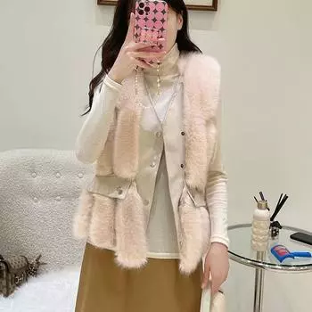 Меховой жилет из искусственного меха лисы от Dunhuang net S абрикосовый