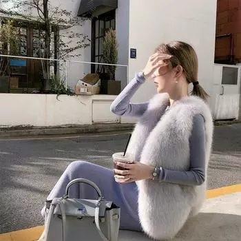 Меховой жилет женский, новая осенне-зимняя норковая шуба, меховой интегрированный имитация лисы жилет S абрикосовый