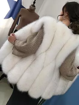 Меховой жилет женский средней и длинной длины 2024 года, новый искусственный мех лисы, тонкий меховой жилет, капля воды S белый
