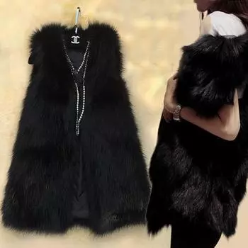 Меховой жилет женский средний и длинный зимний жилет из искусственного меха лисы модный жилет утолщенный теплый меховой жилет S серый