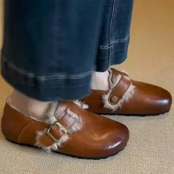 Меховые балетки, мокасины, женские сапоги, теплая зимняя плюшевая модная обувь для женщин 2025 года, тренд, повседневная обувь для ходьбы, снег, нескользящая, уютная, Zapatos Mujer 35 чёрный