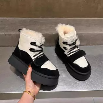 Меховые балетки на платформе, женские зимние ботинки, теплые плюшевые хлопковые туфли, зимние повседневные кроссовки для женщин 2024 года, тренд, уютные готические ботинки Mujer 35 чёрный