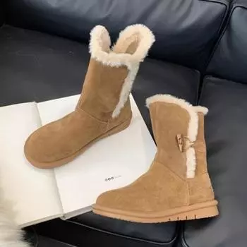 Меховые балетки женские ботильоны замшевые туфли на каблуках зимние плюшевые хлопковые туфли 2025 тренд повседневная обувь для ходьбы теплые ботинки женские 35 хаки