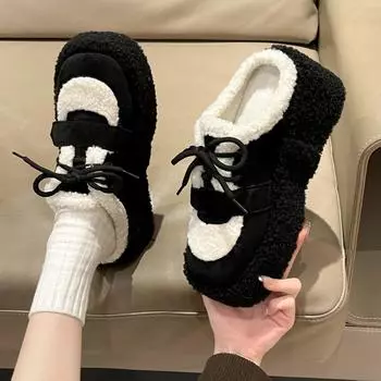 Меховые балетки женские замшевые тапочки на платформе теплые плюшевые хлопковые туфли модные шлепанцы повседневные кроссовки зима 2025 тренд Zapatos Mujer 35 бежевый