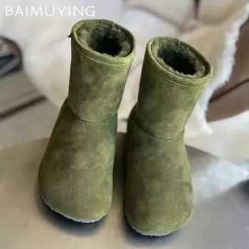 Меховые балетки женские зимние ботильоны дизайнерские замшевые короткие плюшевые новые хлопковые туфли 2025 года тренд зимние теплые удобные повседневные ботинки женские 36 абрикосовый