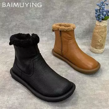 Меховые балетки женские зимние ботильоны кожаные короткие плюшевые хлопковые туфли 2025 тренд новый бренд дизайнер теплые уютные зимние ботинки женские 35 коричневый