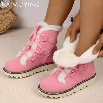 Меховые балетки женские зимние ботильоны замшевые повседневные туфли на шнуровке короткие плюшевые хлопковые ботинки 2025 тренд зимние теплые нескользящие ботинки женские 36 коричневый