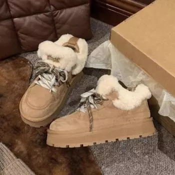 Меховые балетки женские зимние ботинки на платформе замшевые плюшевые хлопковые туфли женские зимние повседневные кроссовки 2025 года тренд теплые Zapatos Mujer 35 верблюд