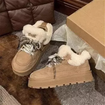 Меховые балетки женские зимние ботинки на платформе замшевые плюшевые хлопковые туфли женские зимние повседневные кроссовки 2025 года тренд теплые Zapatos Mujer 35