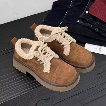 Меховые балетки женские зимние сапоги зимние плюшевые хлопковые теплые туфли на среднем каблуке повседневные модные сапоги женские 2025 трендовые удобные ботинки Mujer 35