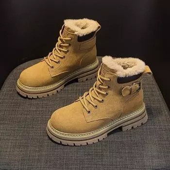 Меховые ботинки Внутренняя высота Хлопковые ботинки Ретро рабочие ботинки 34 жёлтый
