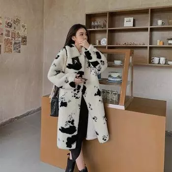 Меховые частицы из овечьего флиса, композитный мех, интегрированная шерсть ягненка, шерстяное утолщенное пальто с длинными рукавами для женщин