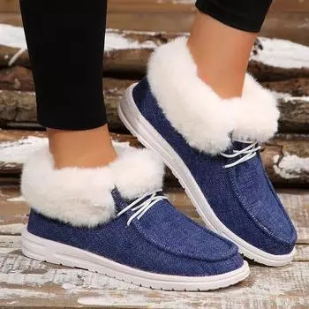 Меховые ковбойские туфли на плоской подошве с платформой, женские ботильоны, повседневная обувь, тренд 2025 года, зимние теплые короткие плюшевые ботинки «Челси», удобные кроссовки 36 светло-синий