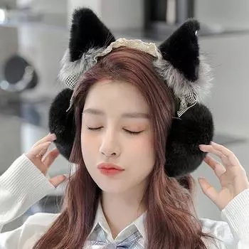 Меховые наушники для кошек, зимние милые теплые наушники, мягкие плюшевые наушники, милые женские и девчачьи флисовые наушники