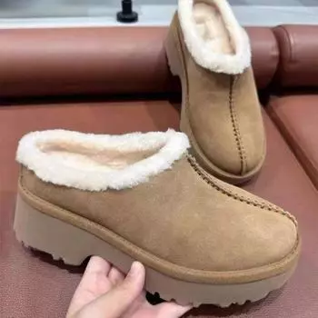 Меховые сапоги для зимы с толстой подошвой, женские осенние и зимние утепленные меховые ботинки Baotou Half Drag Cotton Shoes 35 абрикосовый