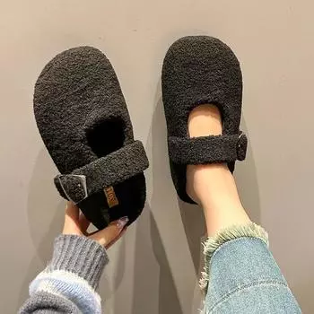 Меховые тапочки для женщин, теплая женская обувь Baotou Solid, новая осенне-зимняя верхняя одежда, повседневные мюли, полутапочки, хлопковая обувь 35 красный