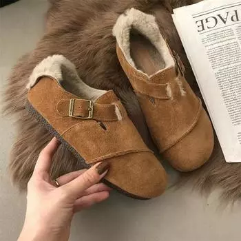 Меховые теплые женские хлопковые туфли новые повседневные зимние сапоги модные зимние замшевые мокасины обувь трендовые удобные короткие плюшевые ботинки женские 35