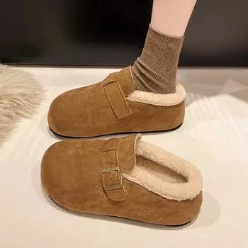 Меховые туфли-лоферы женские замшевые зимние сапоги на платформе брендовые мюли плюшевые хлопковые тапочки 2024 года тренд теплая повседневная обувь уютные ботинки женские 35 жёлтый