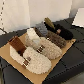 Меховые туфли на плоской подошве женские мокасины зимние короткие плюшевые теплые хлопковые туфли новые трендовые дизайнерские повседневные прогулочные туфли женские Мэри Джейн 35 темно-коричневого