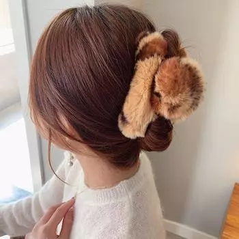 Меховые универсальные женские аксессуары для волос, заколка-зажим с леопардовым принтом, корейская заколка для волос, плюшевая заколка-краб B