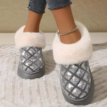 Меховые женские тапочки на плоской подошве, блестящие туфли, модные зимние дизайнерские новые зимние ботинки с открытой пяткой, теплые повседневные женские туфли из бархата 41 серебряный
