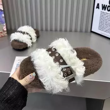 Меховые женские тапочки на плоской подошве повседневные дизайнерские хлопковые туфли 2024 зимние новые прогулочные короткие плюшевые ботинки уютный домашний тренд женские Zapatos 35 бежевый