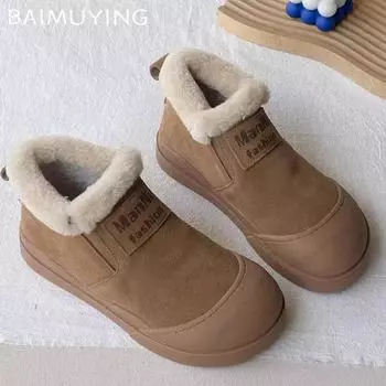 Меховые женские туфли на плоской подошве, зимние ботильоны, замшевые короткие плюшевые повседневные хлопковые туфли 2025 года, дизайнерские зимние прогулочные теплые зимние ботинки Mujer 35 хаки