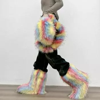 Меховые зимние сапоги для женщин, зимние теплые плюшевые сапоги, уличные однотонные сапоги на платформе до середины голени, меховая милая обувь для девочек 36 чёрный