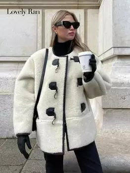 Меховые зимние толстые куртки для женщин, элегантное женское пальто с длинным рукавом и одной пуговицей, повседневное флисовое пальто с круглым вырезом, женское пальто со вставками S бежевый
