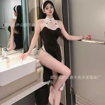 Mei Likou дамы сексуальный высокий вилка однотонный монахиня косплей униформа соблазнение очаровательный костюм женский 9930 one size fits all