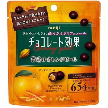 Meiji Chocolate Effect 72% какао, апельсиновая цедра в меду, пакетик, 34 г шоколада 1