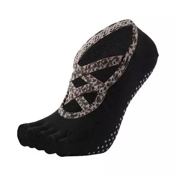 Meikan Beautiful Women s Professional Yoga Pilates Toe Socks Non-Slip Anti-Sweat Leopard Print Fashion Sports Socks Open-toe black