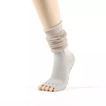 Meikan Beautiful Yoga Socks Women Peep Toe Socks Knee Socks Non-Slip Socks Pilates Five Finger Dance Pantyhose Bunching Socks Rice White 1 pair