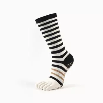 Meikan Indoor Five-Finger Yoga Socks Sports Socks Fitness Women s Socks Tube Non-Slip Socks Yoga Floor Stripe MKYG202205 Black Coffee Strip