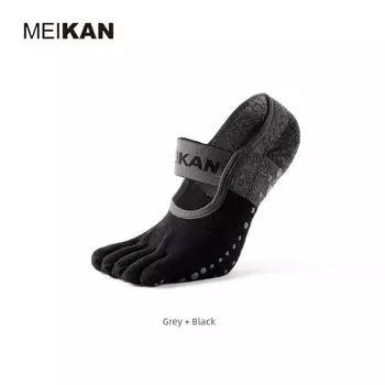 Meikan Terry Trampoline Yoga Socks Silicone Non Slip Professional Female Toe Socks Female Practice Fitness Socks Athletic Socks Grey/Black