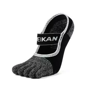 Meikan Women s Five Finger Professional Yoga Socks Summer Workout Floor Pilates Sports Anti-Slip Trampoline Black Socks Black
