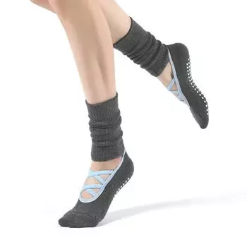 Meikan Yoga Socks Women s Professional Pilates Socks Sports Sweat-Absorbent Non-Slip Socks Leg Warmer Tube Socks Fitness Compression Stockings Gray Blue(No toe section)