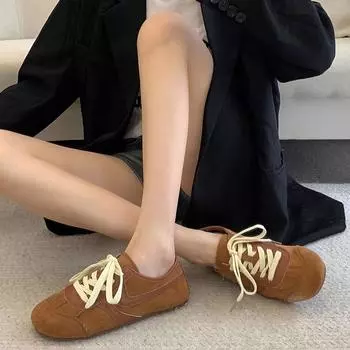 Meila women s autumn new leather casual versatile retro niche low-top sports shoes 35