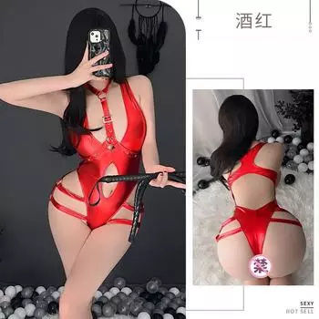 Meilikou Fun Dead Reservoir Siamese Passion Bundleed Breast Free Lacated Leather Locomotive Girl Uniform Set 9963 one size fits all