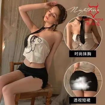 Meilikou Sex Fun Private House Сексуальная грудь Обертывание Спина Страсть Униформа Ультра Короткая бедра Обертывание Юбка Перспектива Секретарь Комплект 2081 One Size