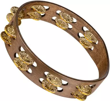 MEINL Percussion Vintage Wood Tambourine Hammered Brass Jingles 2rows TA2V-WB []
